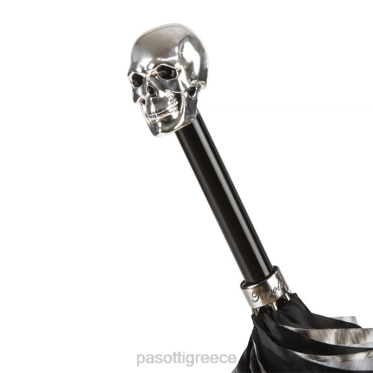 ομπρέλα | PASOTTI 189n 52417-42 w33 - ασπρόμαυρη ομπρέλα animalier με ασημί λαβή κρανίου διπλό ύφασμα 2N6B8539 γυναίκες